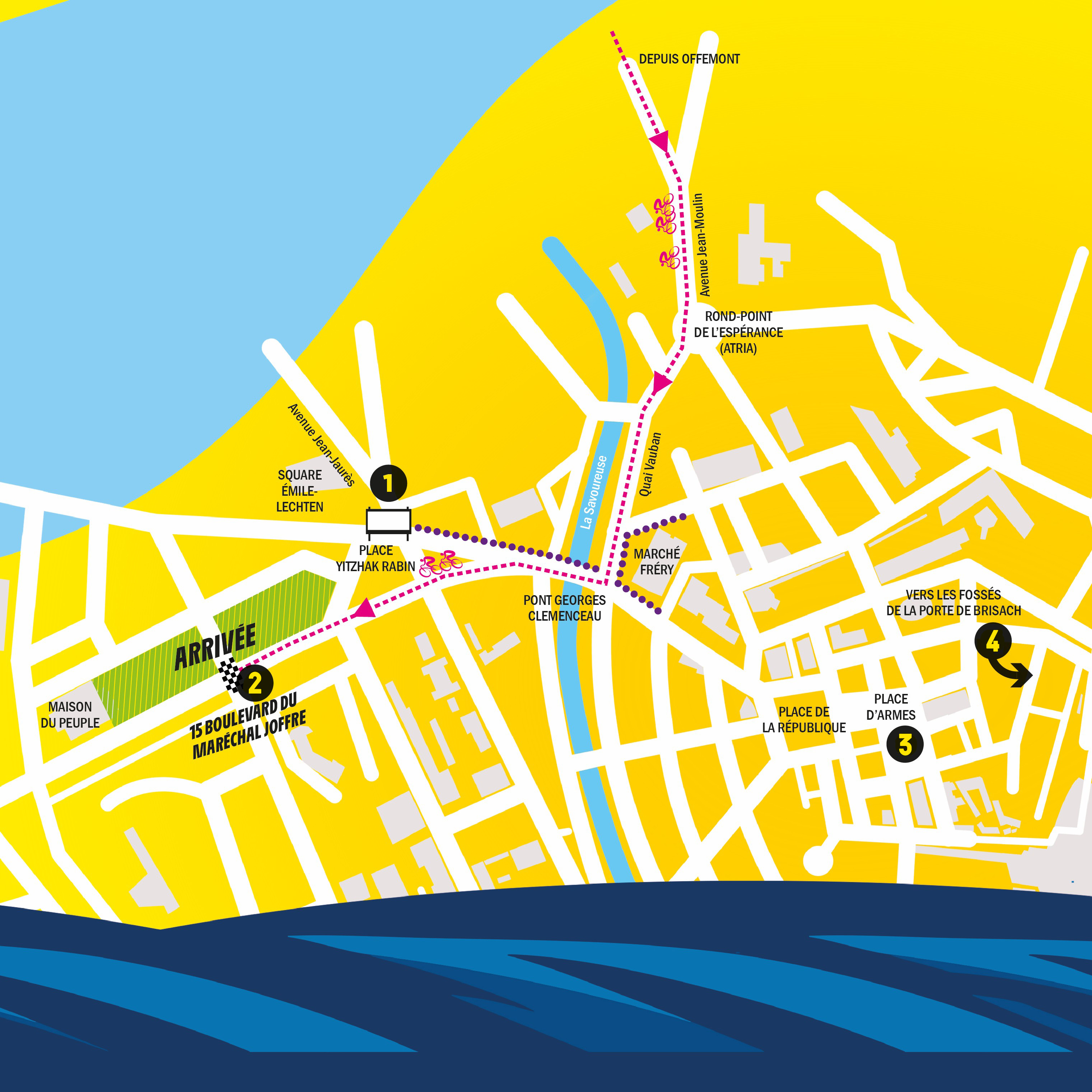 Carte du parcours et des animations du Tour de France à Belfort